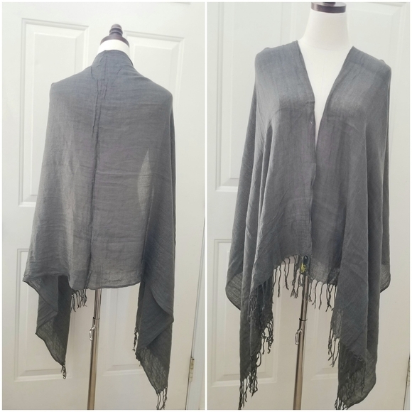 Adult Gray Fringed Scarf 100% Acrylic,  70 in x 27 in - Picture 2 of 5